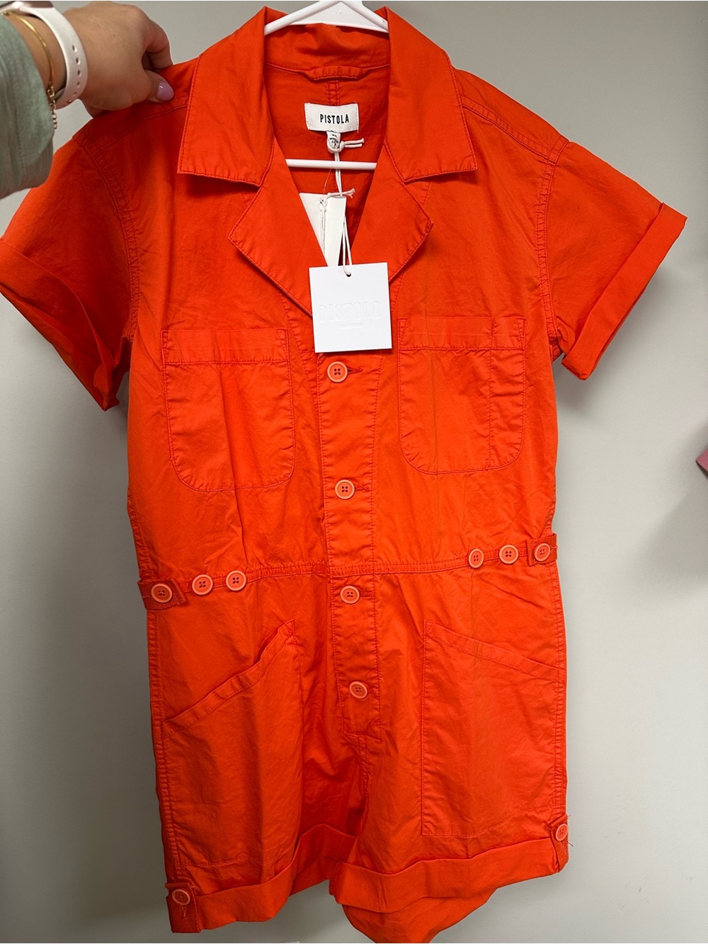 NWT Pistola ‘Parker’ Orange Short Sleeve Button Romper